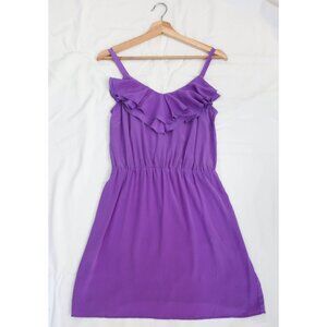 A New York 100% Silk Size M Purple Ruffle Straps Scoop Neck Dress Y2K